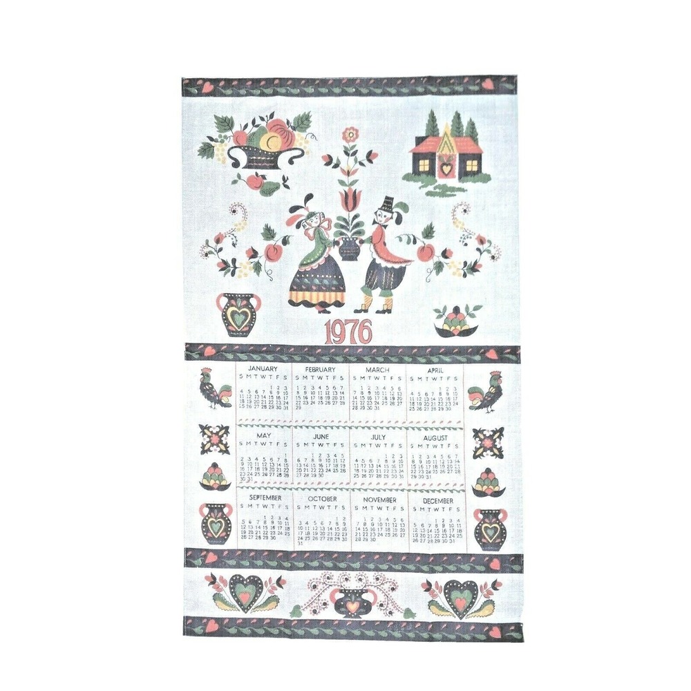 1976 Tea Towel Pennsylvania Dutch Folk Art Cottagecore Retro Kitchen